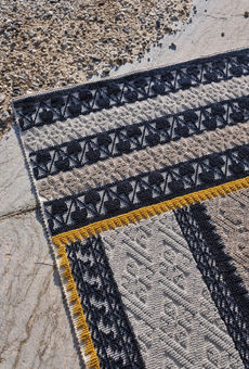 Handwoven elegant Patchwork carpet, natural wool, made by Mariantonia Urru, contemporary Sardinian craft